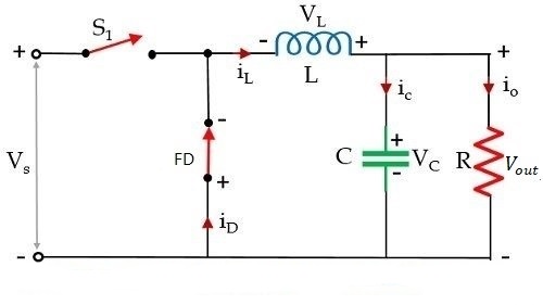 Buck Converter Circuit whne S1 is open and FD is closed