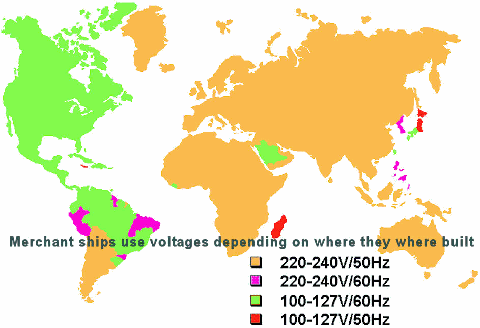 world map of ac voltages