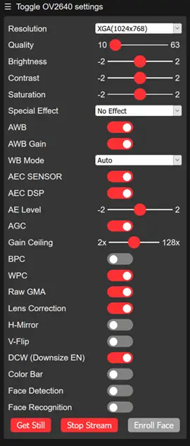 01 ESP32 CameraWebServer Controls