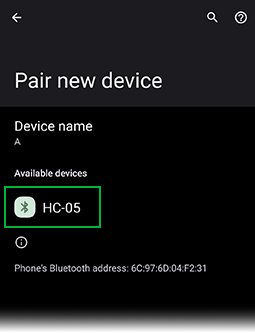 Select HC05 from All Discovered Devices