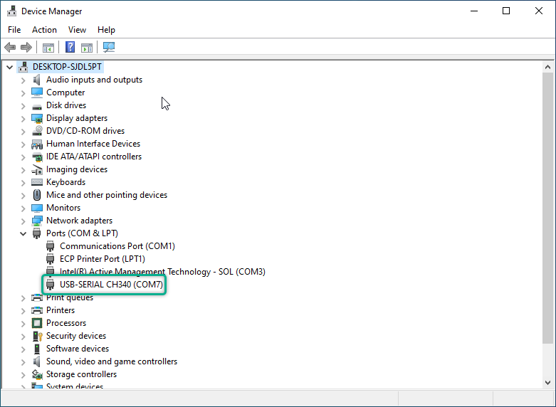 CH340 Driver Check DeviceManager 1