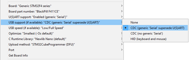 چگونه برد STM32F401/F411 Black Pill را با Arduino IDE برنامهریزی کنیم؟ 12 F411 USB support