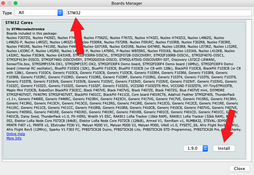 چگونه برد STM32F401/F411 Black Pill را با Arduino IDE برنامهریزی کنیم؟ 7 board manager install