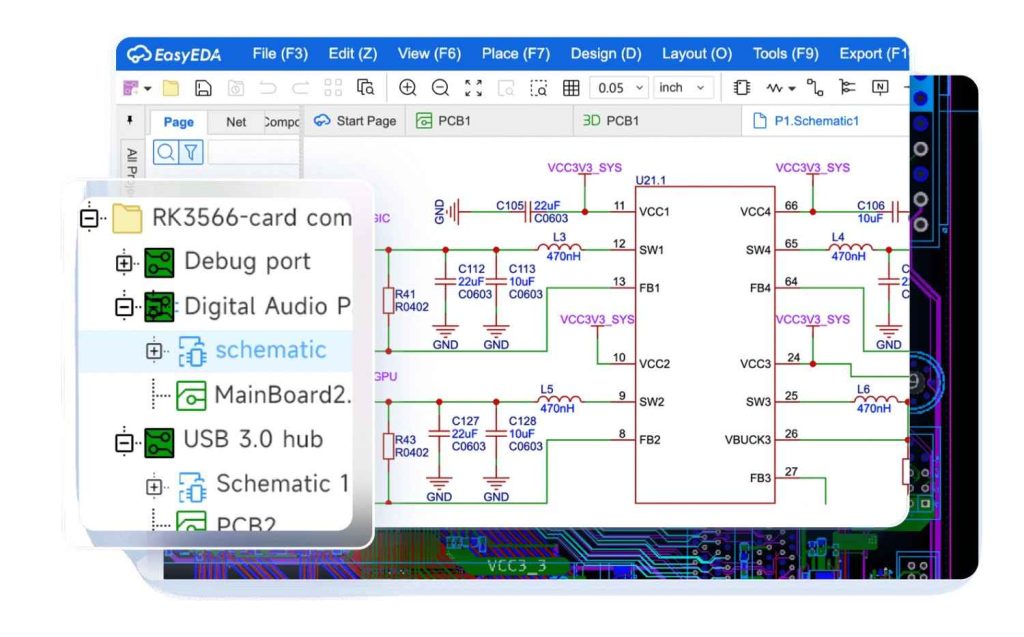 راهنمای جامع انتخاب نرم افزار طراحی PCB: از آلتیوم تا KiCad 5 EasyEDA Schematicsand Layout 1024x637 1